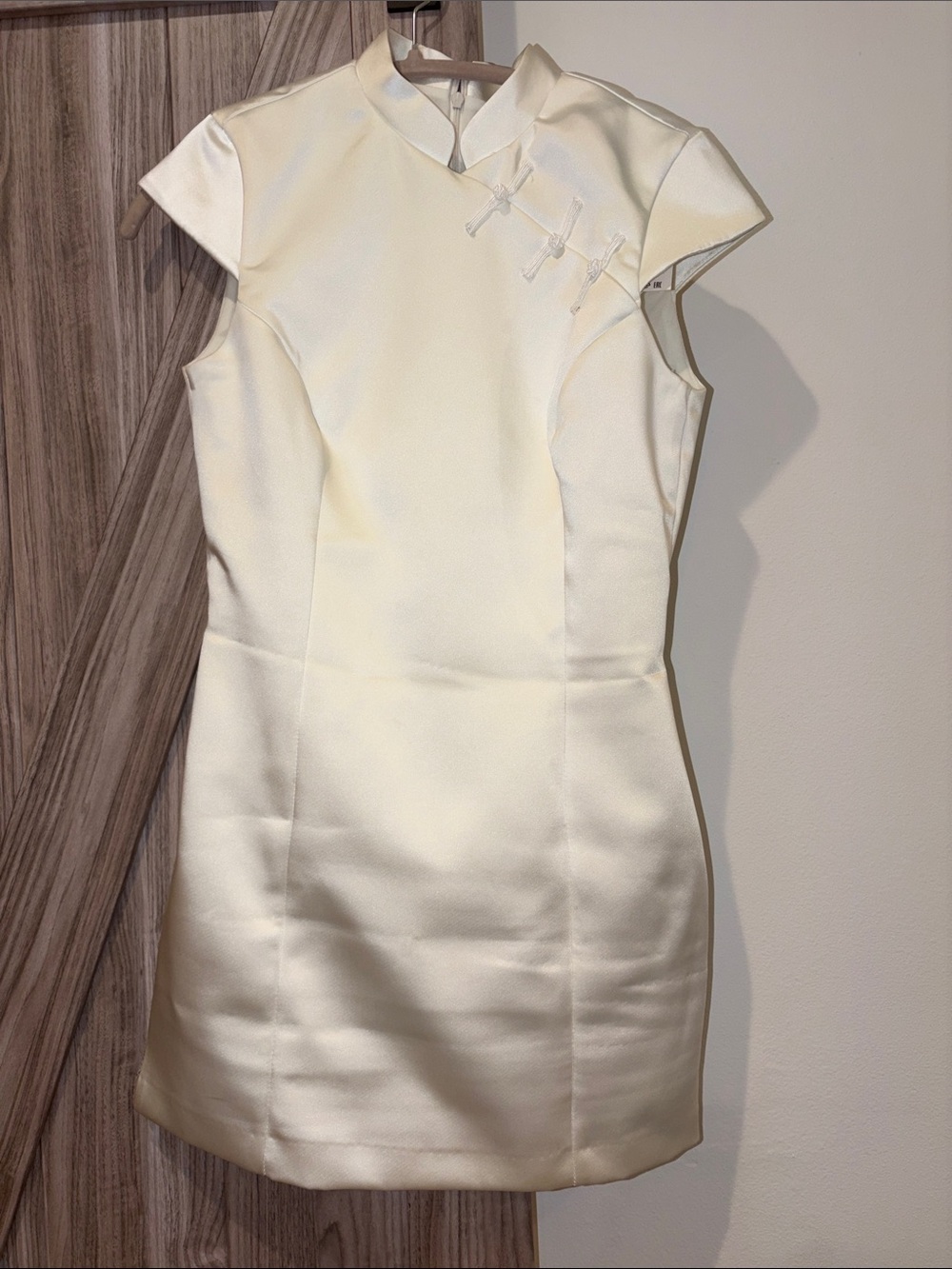 Zara Cream Satin Cheongsam-Inspired Mini Dress